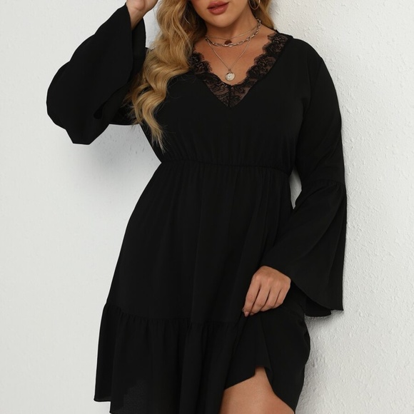 BellanBlue Dresses & Skirts - Plus Lace Bell Sleeve Ruffle Dress